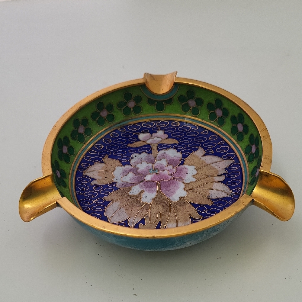 Vintage Jingfa Floral Cloisonné Ashtray